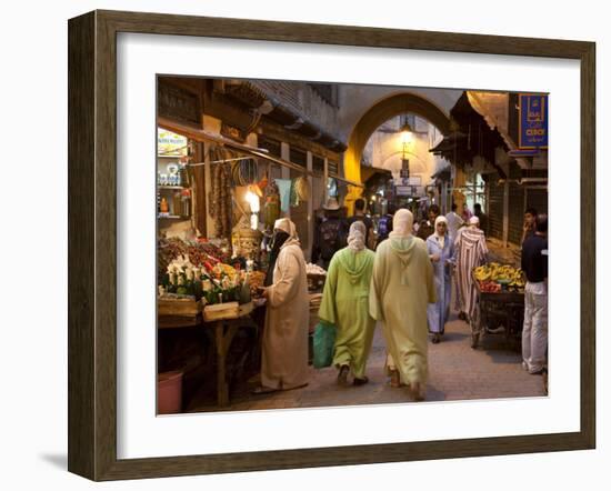 Street Life on Talaa Kbira in the Old Medina of Fes, Morocco-Julian Love-Framed Photographic Print