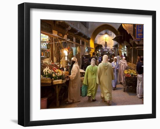 Street Life on Talaa Kbira in the Old Medina of Fes, Morocco-Julian Love-Framed Photographic Print