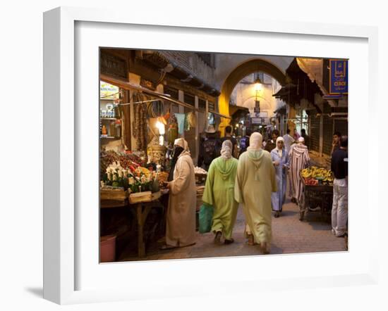 Street Life on Talaa Kbira in the Old Medina of Fes, Morocco-Julian Love-Framed Photographic Print