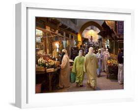 Street Life on Talaa Kbira in the Old Medina of Fes, Morocco-Julian Love-Framed Photographic Print
