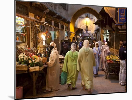 Street Life on Talaa Kbira in the Old Medina of Fes, Morocco-Julian Love-Mounted Photographic Print