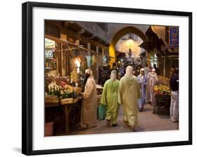 Street Life on Talaa Kbira in the Old Medina of Fes, Morocco-Julian Love-Framed Photographic Print