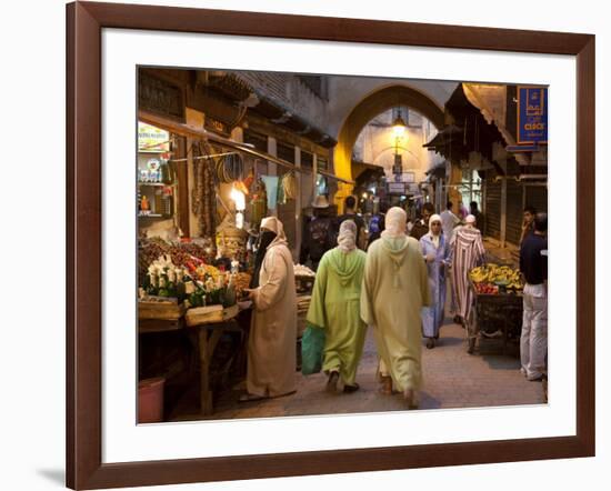 Street Life on Talaa Kbira in the Old Medina of Fes, Morocco-Julian Love-Framed Photographic Print