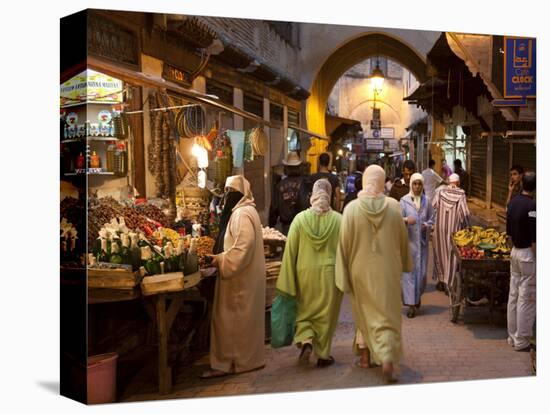 Street Life on Talaa Kbira in the Old Medina of Fes, Morocco-Julian Love-Stretched Canvas