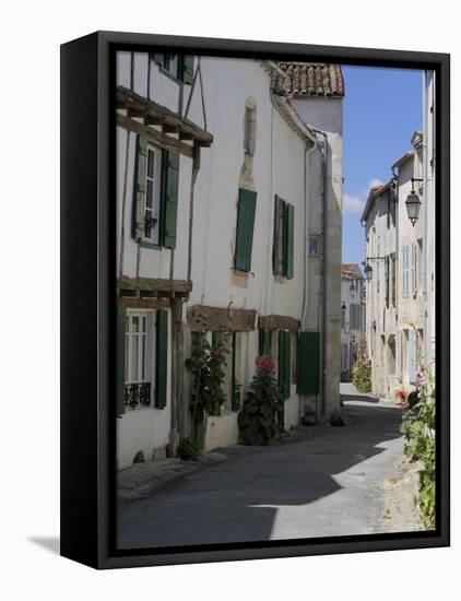 Street Lined with Hollyhocks, St. Martin-De-Re, Ile De Re Charente-Maritime, France, Europe-Peter Richardson-Framed Stretched Canvas