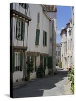 Street Lined with Hollyhocks, St. Martin-De-Re, Ile De Re Charente-Maritime, France, Europe-Peter Richardson-Stretched Canvas