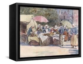 Street Market, Brittany-Mortimer Menpes-Framed Stretched Canvas