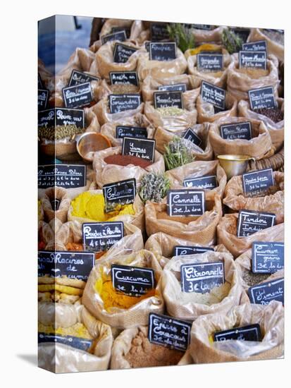 Street Market, Merchant's Stall, Provencal Spices, Sanary, Var, Cote d'Azur, France-Per Karlsson-Stretched Canvas