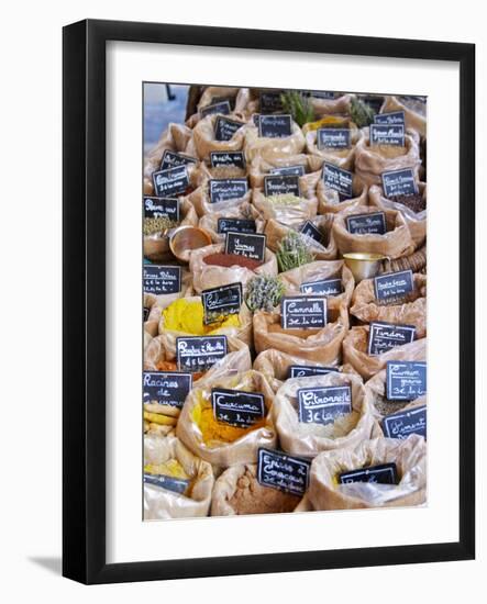 Street Market, Merchant's Stall, Provencal Spices, Sanary, Var, Cote d'Azur, France-Per Karlsson-Framed Photographic Print