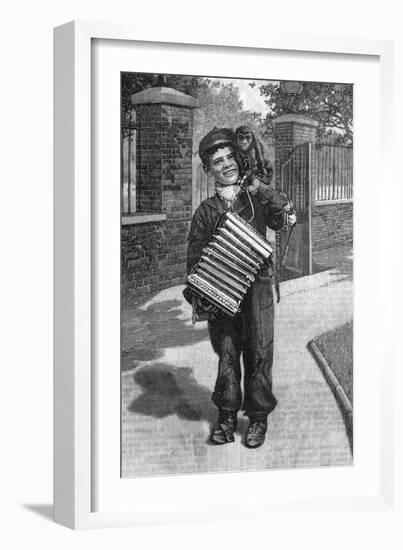 Street Music: a Concertina Player with Monkey Friend, C.1890-null-Framed Art Print