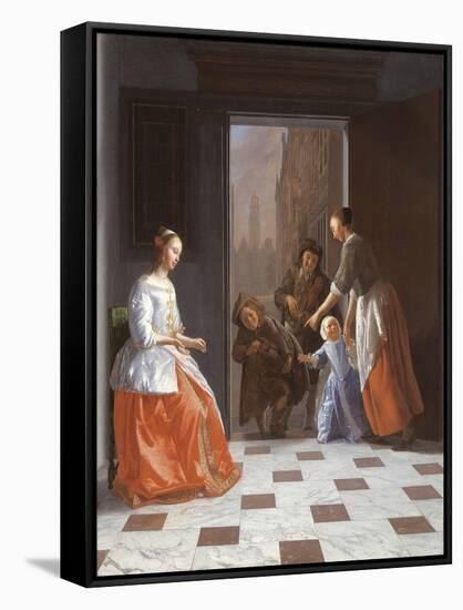 Street Musicians at the Door, 1665-Jacob Ochtervelt-Framed Stretched Canvas