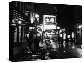 Street Scene at Night in London Around Shaftsbury Avenue Theatre District, February 1987-null-Stretched Canvas