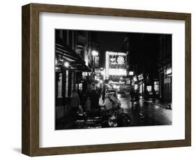 Street Scene at Night in London Around Shaftsbury Avenue Theatre District, February 1987-null-Framed Photographic Print