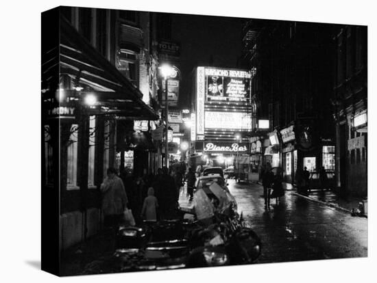 Street Scene at Night in London Around Shaftsbury Avenue Theatre District, February 1987-null-Stretched Canvas