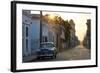 Street Scene at Sunrise with Vintage American Car, Cienfuegos, Cuba-Lee Frost-Framed Photographic Print