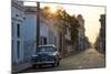 Street Scene at Sunrise with Vintage American Car, Cienfuegos, Cuba-Lee Frost-Mounted Photographic Print