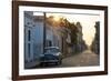 Street Scene at Sunrise with Vintage American Car, Cienfuegos, Cuba-Lee Frost-Framed Photographic Print