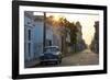 Street Scene at Sunrise with Vintage American Car, Cienfuegos, Cuba-Lee Frost-Framed Photographic Print