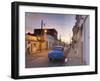 Street Scene at Twilight with Classic Blue American Car, Cienfuegos-Lee Frost-Framed Photographic Print