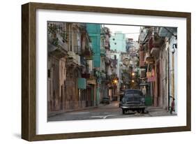 Street Scene before Sunrise - Dilapidated Buildings Crowded Together and Vintage American Cars-Lee Frost-Framed Photographic Print