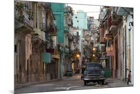 Street Scene before Sunrise - Dilapidated Buildings Crowded Together and Vintage American Cars-Lee Frost-Mounted Photographic Print