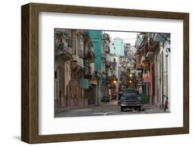 Street Scene before Sunrise - Dilapidated Buildings Crowded Together and Vintage American Cars-Lee Frost-Framed Photographic Print