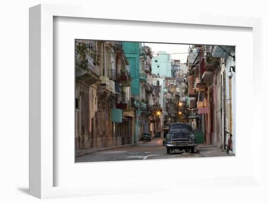 Street Scene before Sunrise - Dilapidated Buildings Crowded Together and Vintage American Cars-Lee Frost-Framed Photographic Print