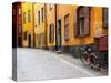 Street Scene in Gamla Stan Section with Bicycle and Mailbox, Stockholm, Sweden-Nancy & Steve Ross-Stretched Canvas