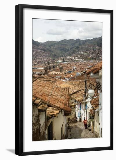 Street Scene in San Blas Neighbourhood with a View over the Rooftops of Cuzco, Peru, South America-Yadid Levy-Framed Photographic Print