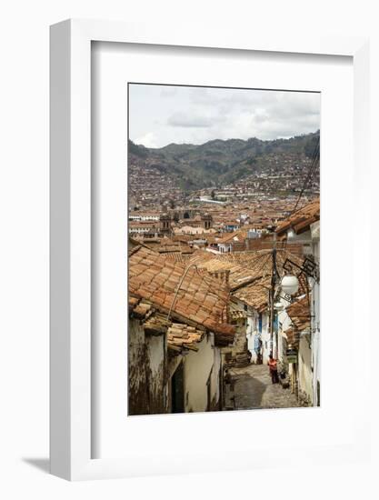 Street Scene in San Blas Neighbourhood with a View over the Rooftops of Cuzco, Peru, South America-Yadid Levy-Framed Photographic Print