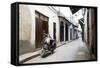 Street Scene in Stone Town with Moped, Unguja Island, Zanzibar Archipelago, Tanzania-Paul Joynson Hicks-Framed Stretched Canvas