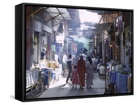 Street Scene in the Souks of the Medina, Marrakech (Marrakesh), Morocco, North Africa, Africa-Lee Frost-Framed Stretched Canvas