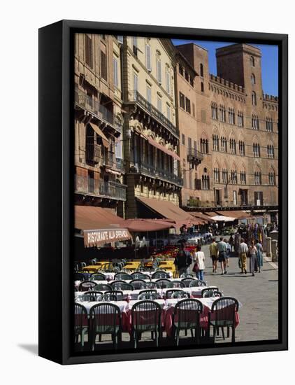 Street Scene of Cafes on the Piazza Del Campo in Siena, UNESCO World Heritage Site, Tuscany, Italy-Groenendijk Peter-Framed Stretched Canvas