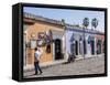 Street scene of colorful buildings, Oaxaca, Mexico, North America-Melissa Kuhnell-Framed Stretched Canvas