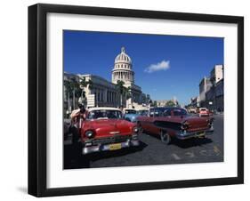 Street Scene of Old American Automobiles Near the Capitolio Building in Central Havana, Cuba-Mawson Mark-Framed Photographic Print