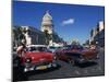 Street Scene of Old American Automobiles Near the Capitolio Building in Central Havana, Cuba-Mawson Mark-Mounted Photographic Print