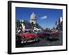 Street Scene of Old American Automobiles Near the Capitolio Building in Central Havana, Cuba-Mawson Mark-Framed Photographic Print