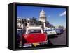 Street Scene of Taxis Parked Near the Capitolio Building in Central Havana, Cuba, West Indies-Mark Mawson-Framed Stretched Canvas