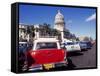 Street Scene of Taxis Parked Near the Capitolio Building in Central Havana, Cuba, West Indies-Mark Mawson-Framed Stretched Canvas