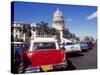 Street Scene of Taxis Parked Near the Capitolio Building in Central Havana, Cuba, West Indies-Mark Mawson-Stretched Canvas