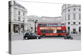 Street Scene, Red Double-Decker Bus, Roundabout, Charing Cross, Trafalgar Square-Axel Schmies-Stretched Canvas