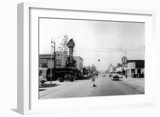 Street Scene, View North Bend's Hotel - North Bend, WA-Lantern Press-Framed Art Print