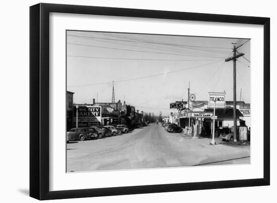 Street Scene, View of a Texaco Gas Station - East Stanwood, WA-Lantern Press-Framed Art Print