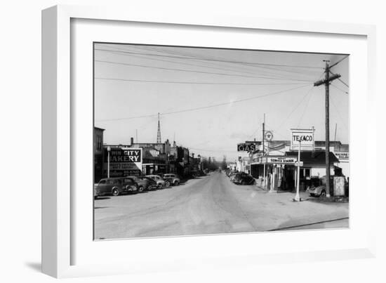 Street Scene, View of a Texaco Gas Station - East Stanwood, WA-Lantern Press-Framed Art Print