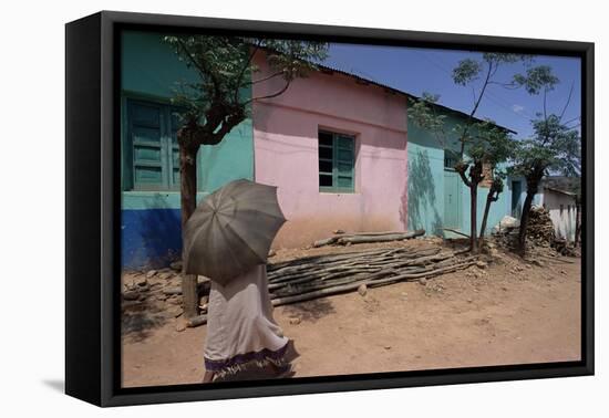 Street Scene, Village of Abi-Adi, Tigre Region, Ethiopia, Africa-Bruno Barbier-Framed Stretched Canvas