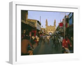 Street Scene with Bicycles and Rickshaw and the Char Minar Triumphal Arch Built in 1591, India-John Henry Claude Wilson-Framed Photographic Print