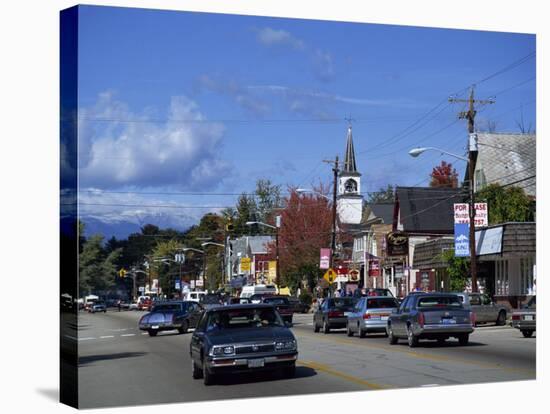 Street Scene with Cars in the Town of North Conway, New Hampshire, New England, USA-Fraser Hall-Stretched Canvas