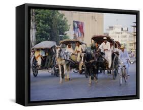 Street Scene with Horse Drawn Carriages, Rawalpindi, Punjab, Pakistan-David Poole-Framed Stretched Canvas