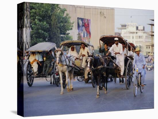 Street Scene with Horse Drawn Carriages, Rawalpindi, Punjab, Pakistan-David Poole-Stretched Canvas