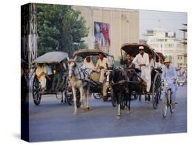 Street Scene with Horse Drawn Carriages, Rawalpindi, Punjab, Pakistan-David Poole-Stretched Canvas